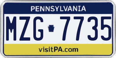 PA license plate MZG7735