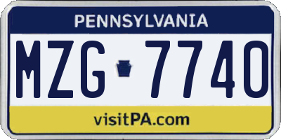 PA license plate MZG7740