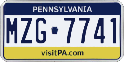 PA license plate MZG7741