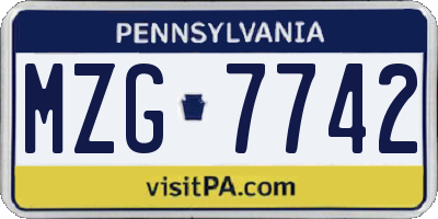 PA license plate MZG7742