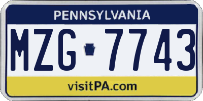 PA license plate MZG7743