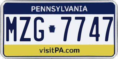 PA license plate MZG7747