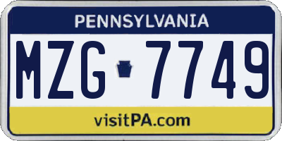 PA license plate MZG7749