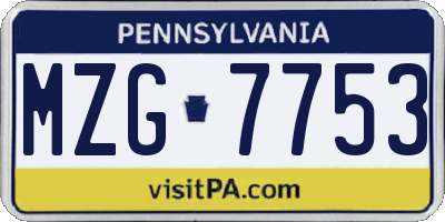 PA license plate MZG7753