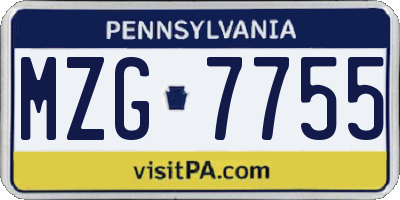 PA license plate MZG7755