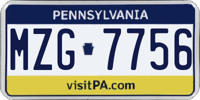 PA license plate MZG7756