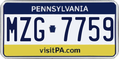 PA license plate MZG7759