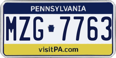 PA license plate MZG7763