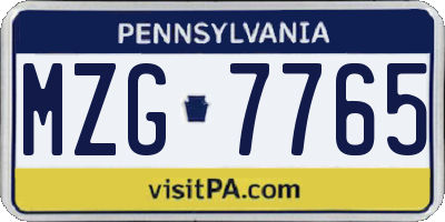 PA license plate MZG7765