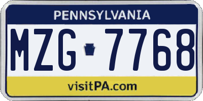PA license plate MZG7768