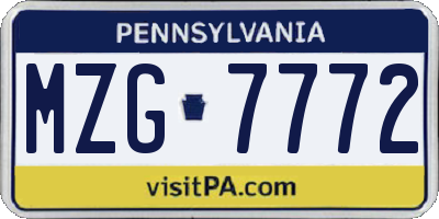 PA license plate MZG7772