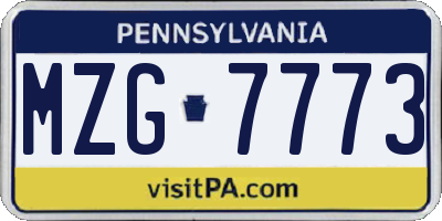 PA license plate MZG7773