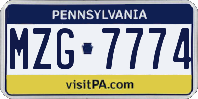 PA license plate MZG7774
