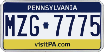 PA license plate MZG7775