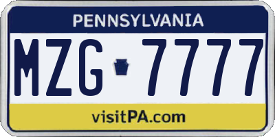 PA license plate MZG7777