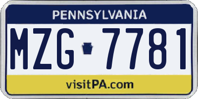 PA license plate MZG7781