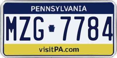 PA license plate MZG7784