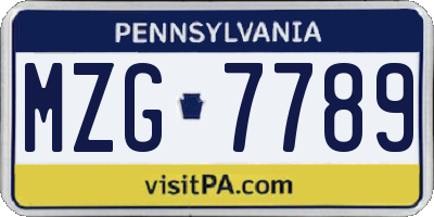 PA license plate MZG7789