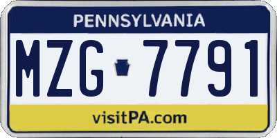 PA license plate MZG7791