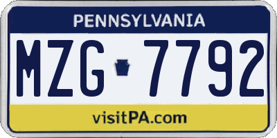PA license plate MZG7792