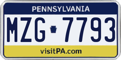 PA license plate MZG7793