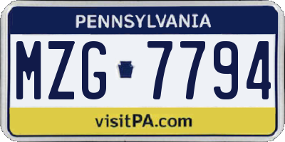 PA license plate MZG7794