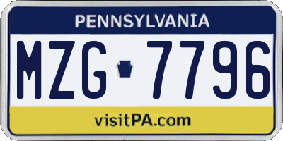 PA license plate MZG7796