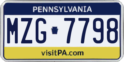 PA license plate MZG7798