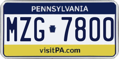PA license plate MZG7800