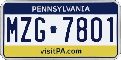 PA license plate MZG7801