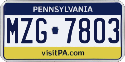 PA license plate MZG7803