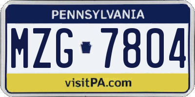 PA license plate MZG7804