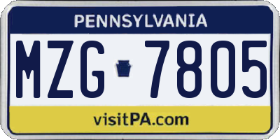 PA license plate MZG7805