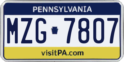 PA license plate MZG7807