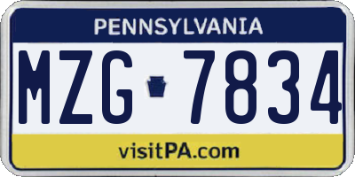 PA license plate MZG7834