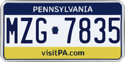 PA license plate MZG7835