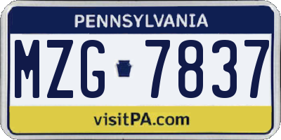 PA license plate MZG7837