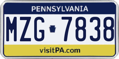 PA license plate MZG7838
