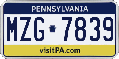 PA license plate MZG7839