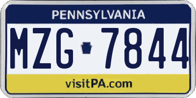 PA license plate MZG7844