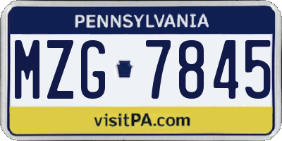PA license plate MZG7845