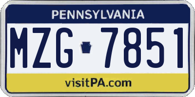 PA license plate MZG7851