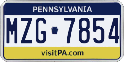 PA license plate MZG7854