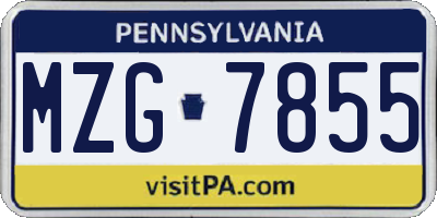PA license plate MZG7855