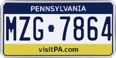 PA license plate MZG7864