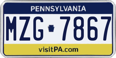 PA license plate MZG7867