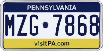 PA license plate MZG7868