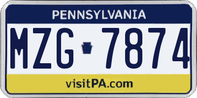 PA license plate MZG7874