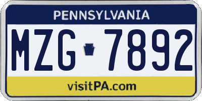 PA license plate MZG7892