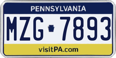 PA license plate MZG7893